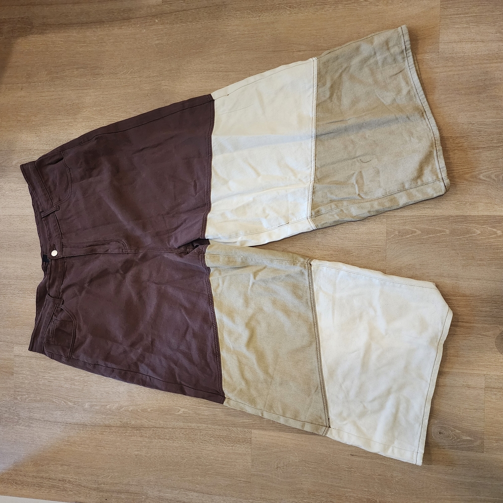 Cider Brown and Cream Cargo Pants with Color-Block Design